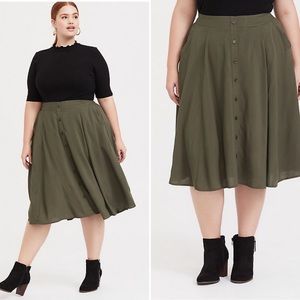 Torrid Front Button Skirt Olive Green Midi